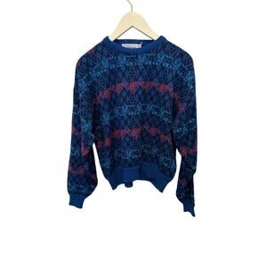 Vintage McGregor Blue Black Long Sleeves Crew Neck Sweater Size Large